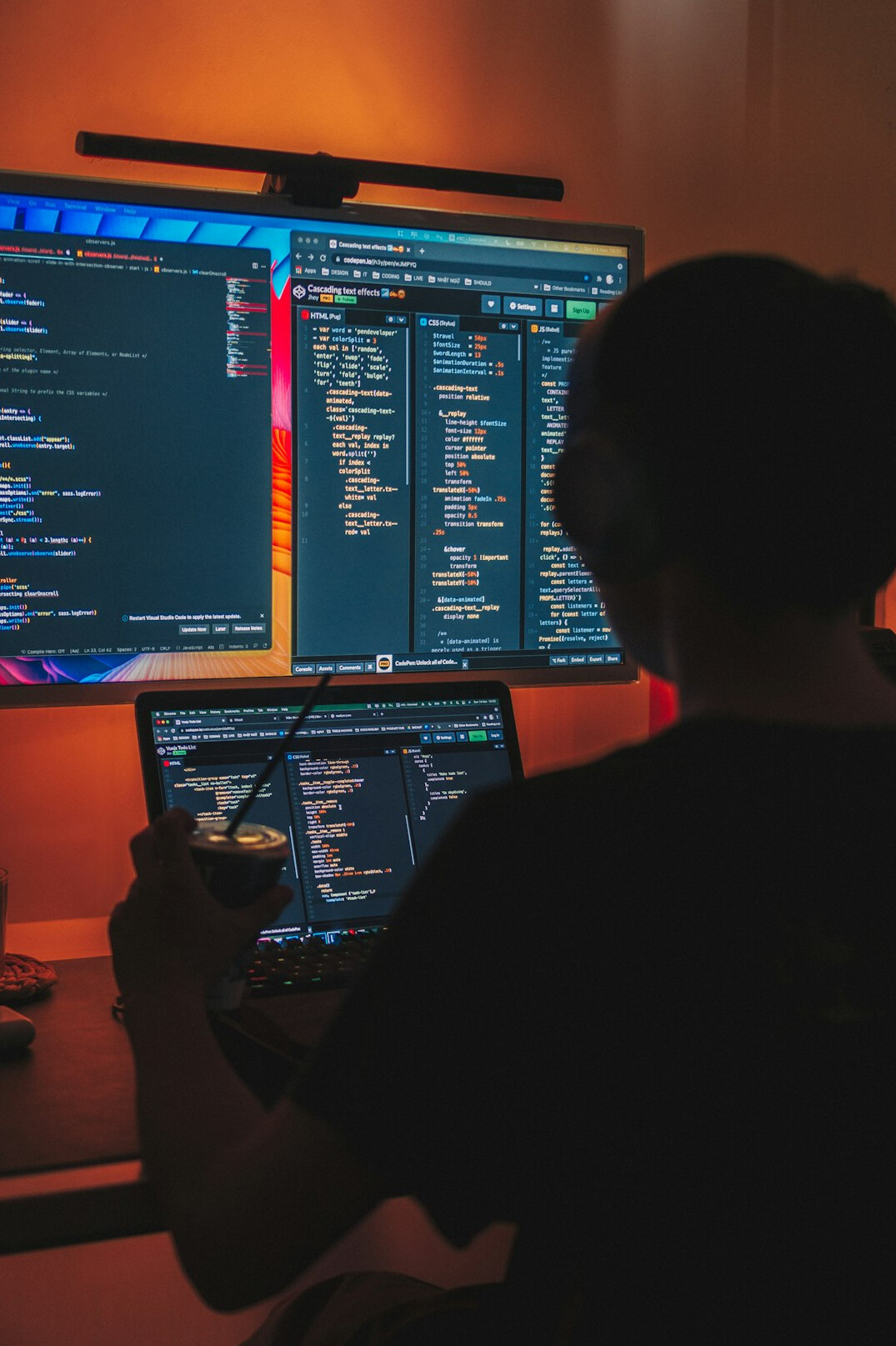 person coding at home